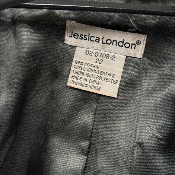 Vintage Jessica London Leather Jacket Black Long Zip Front Plus Size 22 - Picture 13 of 13